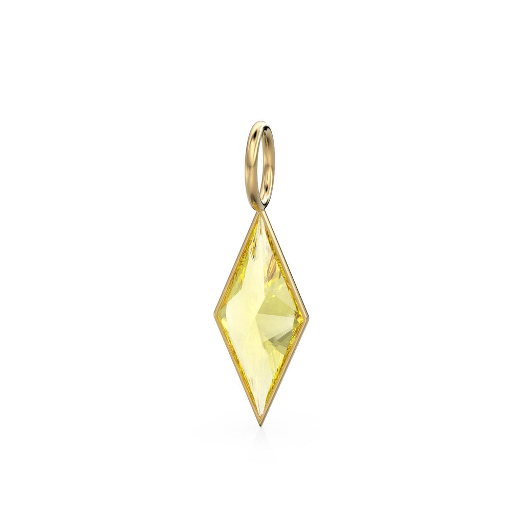 Lemon Quartz Kite 18k Yellow Solid Gold Charm / November Birthstone Pendant Bezel Jewelry Finding / Yellow Gemstone / Diamond Cut Amulet
