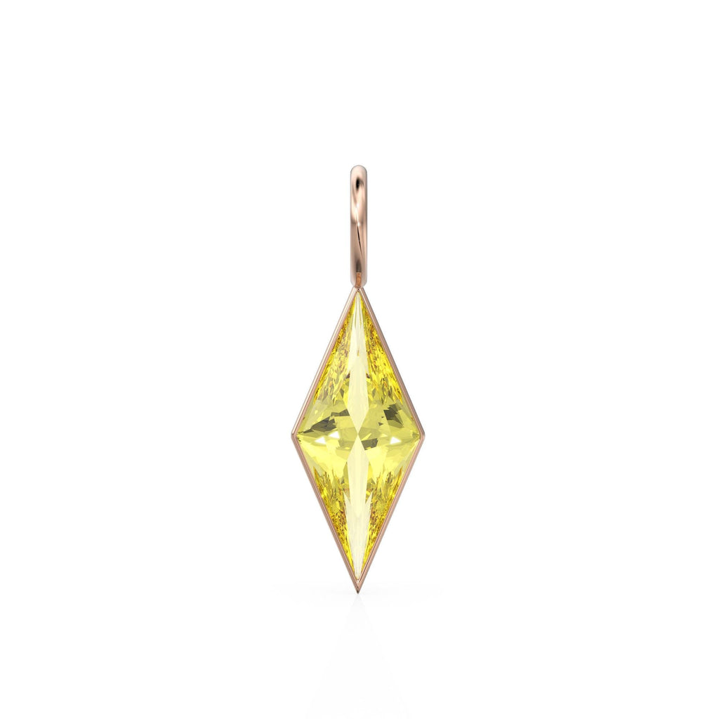 Lemon Quartz Kite 18k Yellow Solid Gold Charm / November Birthstone Pendant Bezel Jewelry Finding / Yellow Gemstone / Diamond Cut Amulet