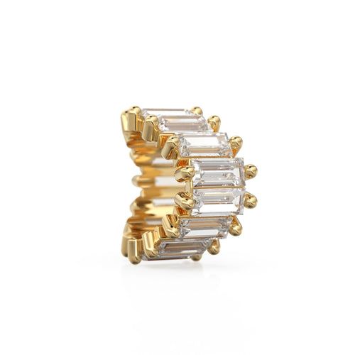 Natural Diamond 14k Baguette Tiara Gold Bead / Diamond European Bead / Diamond Rondelle Bead / Solid Gold Diamond Enhancer Spacer