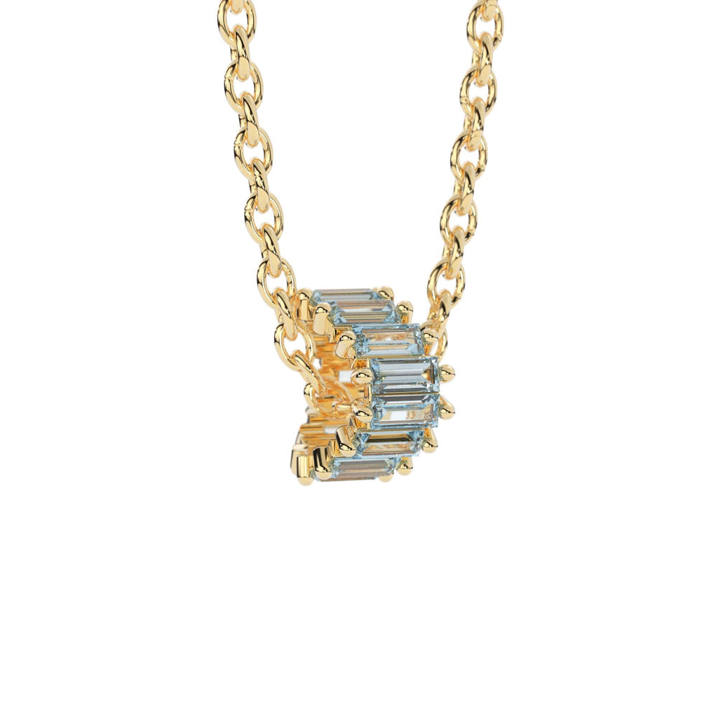 Blue Aquamarine 14k Baguette Tiara Gold Bead / Aquamarine European Bead / Aquamarine Rondelle Bead / Solid Gold Aquamarine Enhancer Spacer