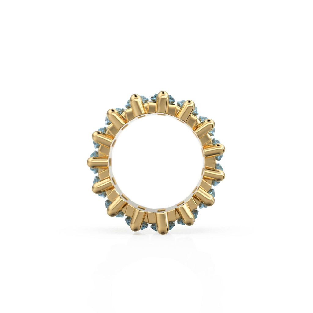 Blue Aquamarine 14k Baguette Tiara Gold Bead / Aquamarine European Bead / Aquamarine Rondelle Bead / Solid Gold Aquamarine Enhancer Spacer