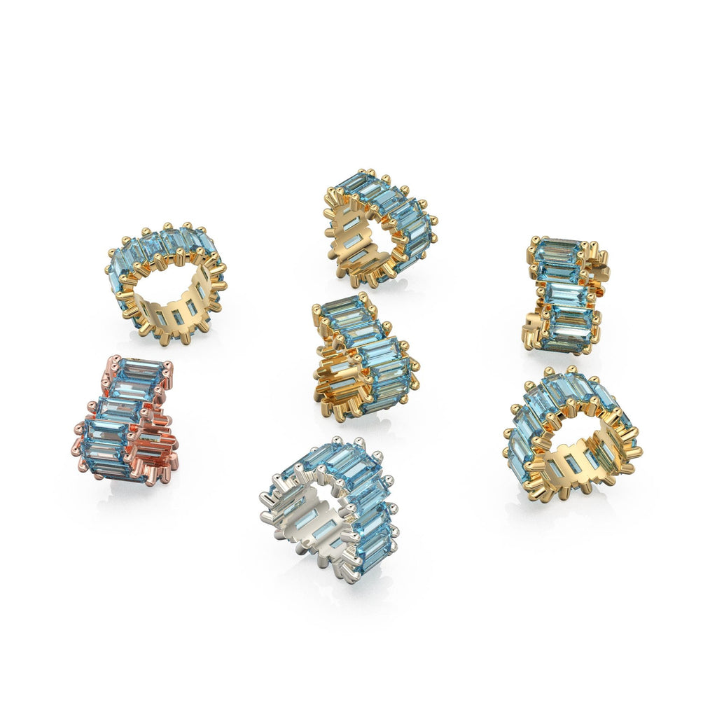 Swiss Blue Topaz 14k Baguette Tiara Gold Bead / Topaz European Bead / Topaz Rondelle Bead / Solid Gold Topaz Enhancer Spacer