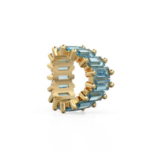 Load image into Gallery viewer, Swiss Blue Topaz 14k Baguette Tiara Gold Bead / Topaz European Bead / Topaz Rondelle Bead / Solid Gold Topaz Enhancer Spacer