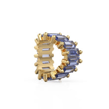 Load image into Gallery viewer, Blue Tanzanite 14k Baguette Tiara Gold Bead / Tanzanite European Bead / Tanzanite Rondelle Bead / Solid Gold Tanzanite Enhancer Spacer
