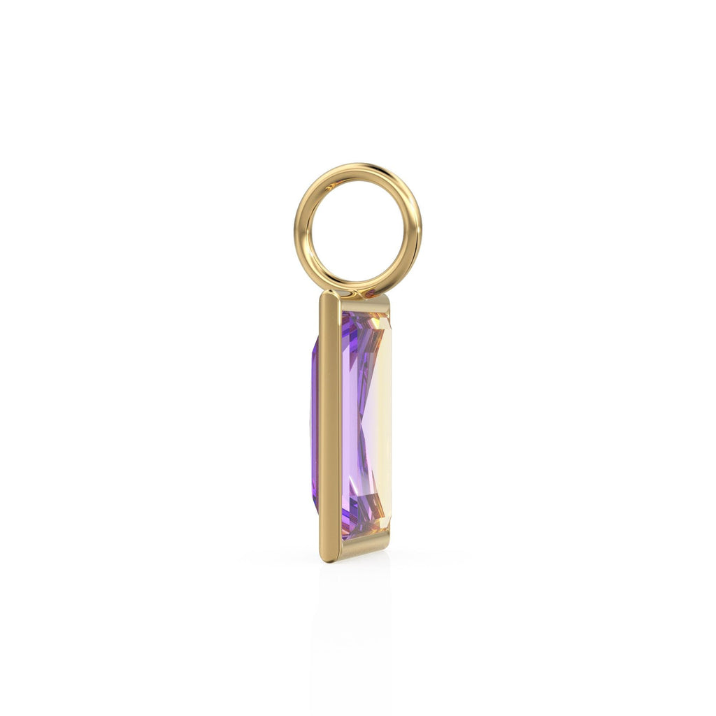 1.50ct Ametrine 14k Yellow Solid Gold Charm Pendant Bezel Jewelry Finding / November Birthstone / Bicolor Gemstone / Baguette Cut Amulet