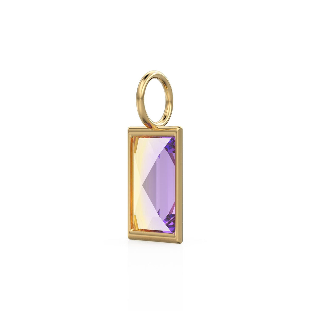 1.50ct Ametrine 14k Yellow Solid Gold Charm Pendant Bezel Jewelry Finding / November Birthstone / Bicolor Gemstone / Baguette Cut Amulet