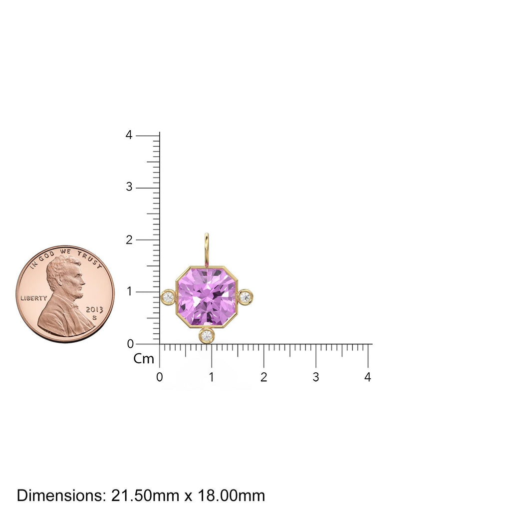 7ct Kunzite 14k Yellow Solid Gold Diamond Charm Pendant Bezel Jewelry Finding / February Birthstone / Pink Gemstone / Radiant Square Amulet