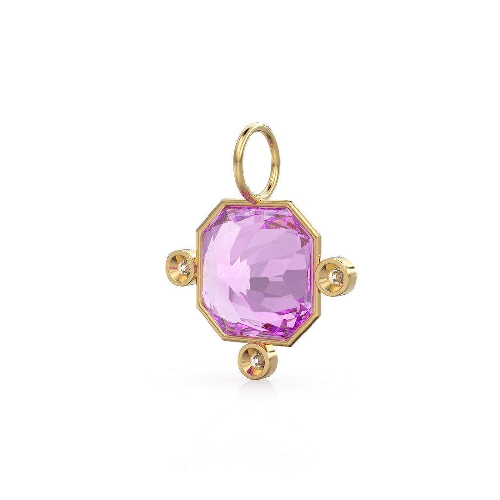 7ct Kunzite 14k Yellow Solid Gold Diamond Charm Pendant Bezel Jewelry Finding / February Birthstone / Pink Gemstone / Radiant Square Amulet