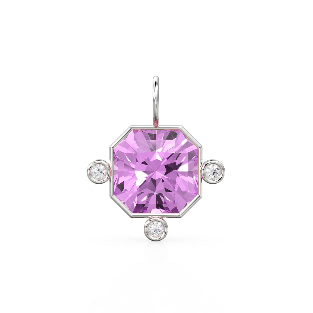 7ct Kunzite 14k Yellow Solid Gold Diamond Charm Pendant Bezel Jewelry Finding / February Birthstone / Pink Gemstone / Radiant Square Amulet