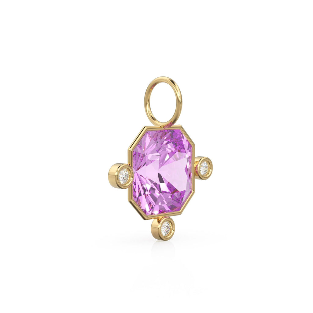 7ct Kunzite 14k Yellow Solid Gold Diamond Charm Pendant Bezel Jewelry Finding / February Birthstone / Pink Gemstone / Radiant Square Amulet