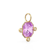Load image into Gallery viewer, 7ct Kunzite 14k Yellow Solid Gold Diamond Charm Pendant Bezel Jewelry Finding / February Birthstone / Pink Gemstone / Radiant Square Amulet
