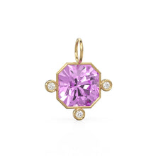 Load image into Gallery viewer, 7ct Kunzite 14k Yellow Solid Gold Diamond Charm Pendant Bezel Jewelry Finding / February Birthstone / Pink Gemstone / Radiant Square Amulet