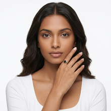 Load image into Gallery viewer, Elongated Black Spinel Gold Engagement Ring, Lab Emerald Kite Gemstone Ring for her, Black Gift for Toker