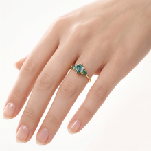 Load image into Gallery viewer, Moss Agate Engagament Ring in NYC, Zambian Green Emerald Three Stone Ring, Gift for her, Nature Inspired Ring
