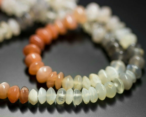 Multi Moonstone Smooth Rondelle Button Gemstone Spacer Beads 6mm 7mm June August - Jalvi & Co.