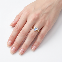 Load image into Gallery viewer, Pear Moonstone Ring Set, Lab Diamond Crown Ring with Moonstone Solitaire Ring, Moonstone Diamond Ring Set, simple Ring Set