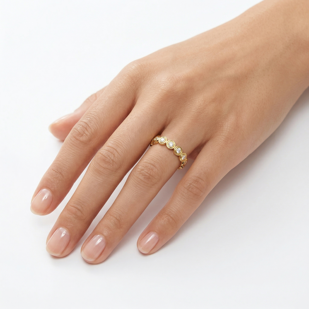 Diamond Eternity Ring / 14k Wedding Band for Her / Eternity Ring, Thick Diamond Band / Bezel Setting Eternity Band Rose Gold Ring for Wife
