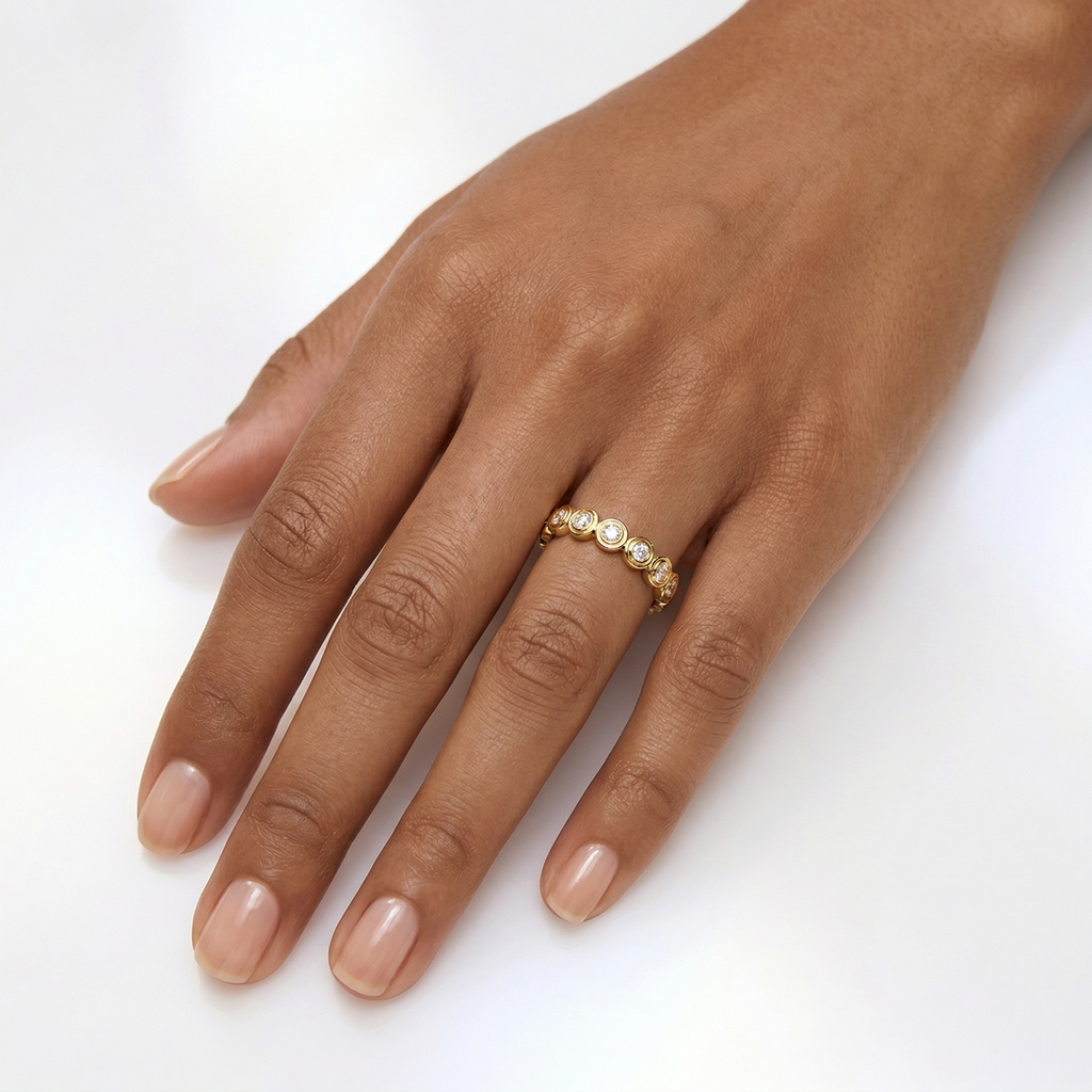 Diamond Eternity Ring / 14k Wedding Band for Her / Eternity Ring, Thick Diamond Band / Bezel Setting Eternity Band Rose Gold Ring for Wife