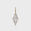 White Quartz Kite 18k Yellow Solid Gold Charm / April Birthstone Pendant Bezel Jewelry Finding / Clear Gemstone / Diamond Cut Amulet