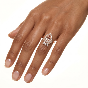 Pear Morganite Diamond Ring Set 10k 14k Gold, Morganite Engagement Ring with Curved Diamond Band, Wedding Ring Set