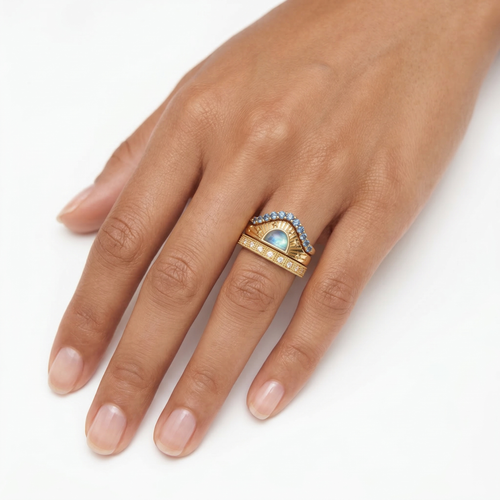 Moonstone engagement ring set, Sunset ring set, Blue Diamond, Moonstone & diamond ring set, Boho engagement rings