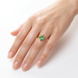 Green Emerald Engagement Ring, Square Emerald Ring Solitaire with Matching Wedding Band