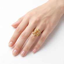 Load image into Gallery viewer, Yellow Sapphire Gold Ring, Lab Diamond Set, Butterfly Engagement Ring, Unique Sun Set, Alternative Wedding Set