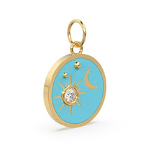 Load image into Gallery viewer, Star Turquoise Enamel Diamond Solid Gold Charm / Enamel Gold Charm / Circle Diamond Charm / Real Diamond Jewelry / Diamond Gold Necklace - Jalvi &amp; Co.