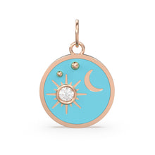 Load image into Gallery viewer, Star Turquoise Enamel Diamond Solid Gold Charm / Enamel Gold Charm / Circle Diamond Charm / Real Diamond Jewelry / Diamond Gold Necklace - Jalvi &amp; Co.