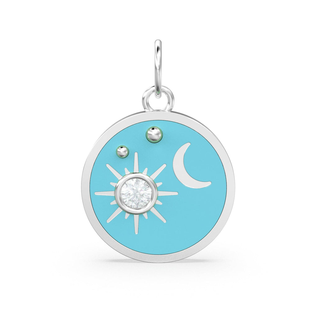 Star Turquoise Enamel Diamond Solid Gold Charm / Enamel Gold Charm / Circle Diamond Charm / Real Diamond Jewelry / Diamond Gold Necklace - Jalvi & Co.