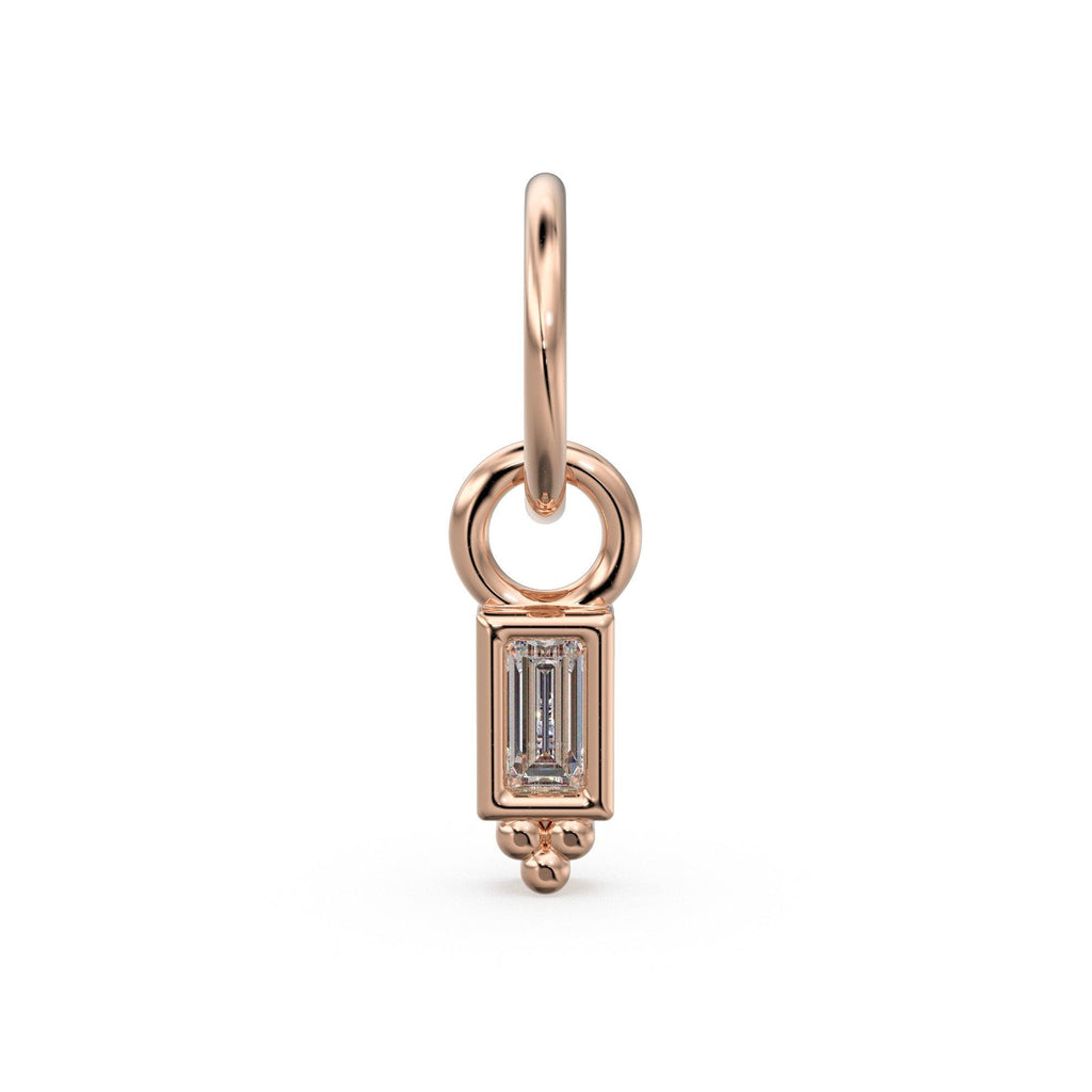 TINY Boho Baguette Diamond Charm Pendant / 14k 18k Solid Gold Charm Pendant / Baguette Diamond Pendant / Petite Diamond Charm / Tiny Pendant - Jalvi & Co.