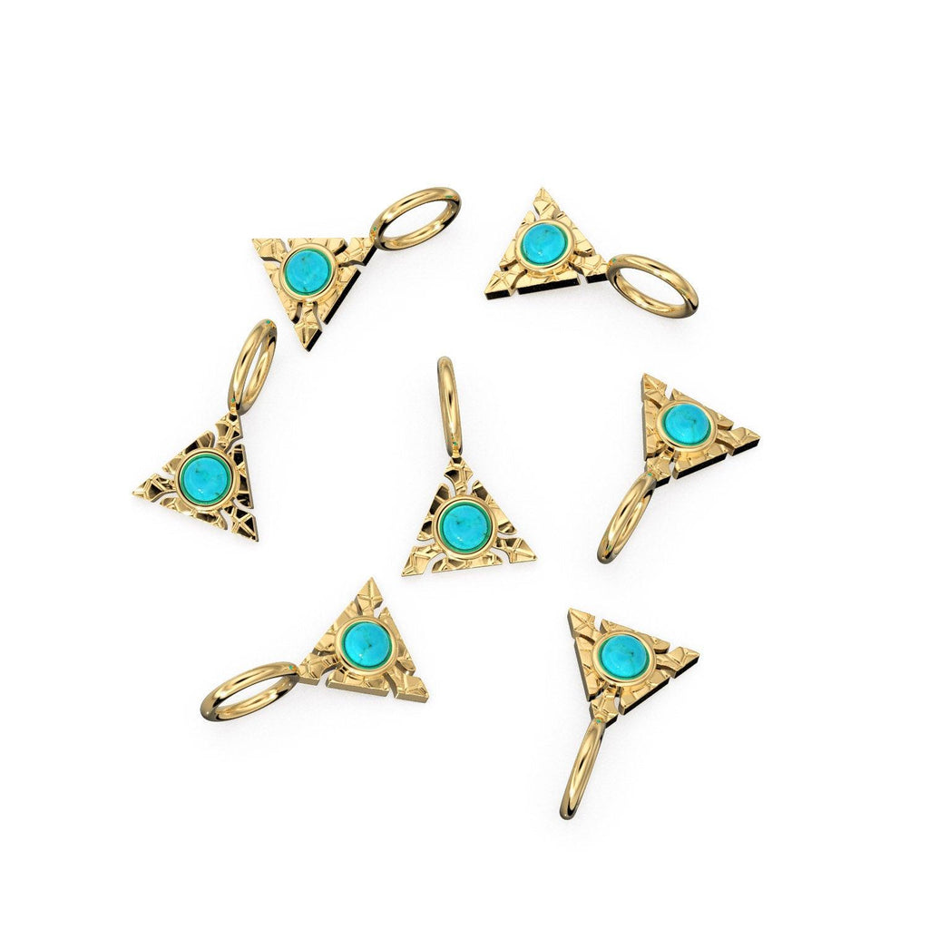 Triangle Shape 14k Yellow Solid Gold Fire Opal Charm Pendant Bezel Jewelry Finding / Moonstone Charm / Spectrolite / 4 Gemstone Choices - Jalvi & Co.