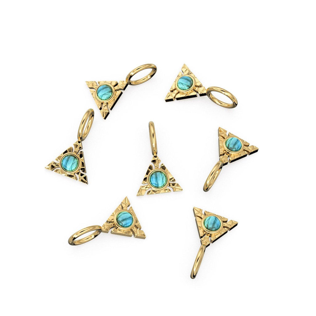 Triangle Shape 14k Yellow Solid Gold Fire Opal Charm Pendant Bezel Jewelry Finding / Moonstone Charm / Spectrolite / 4 Gemstone Choices - Jalvi & Co.