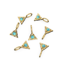 Load image into Gallery viewer, Triangle Shape 14k Yellow Solid Gold Fire Opal Charm Pendant Bezel Jewelry Finding / Moonstone Charm / Spectrolite / 4 Gemstone Choices - Jalvi &amp; Co.