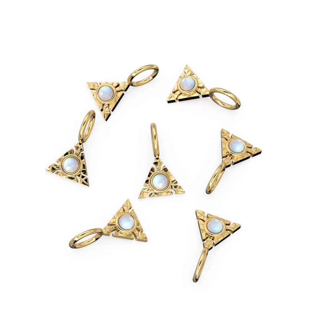 Triangle Shape 14k Yellow Solid Gold Fire Opal Charm Pendant Bezel Jewelry Finding / Moonstone Charm / Spectrolite / 4 Gemstone Choices - Jalvi & Co.