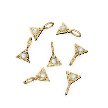 Load image into Gallery viewer, Triangle Shape 14k Yellow Solid Gold Fire Opal Charm Pendant Bezel Jewelry Finding / Moonstone Charm / Spectrolite / 4 Gemstone Choices - Jalvi &amp; Co.