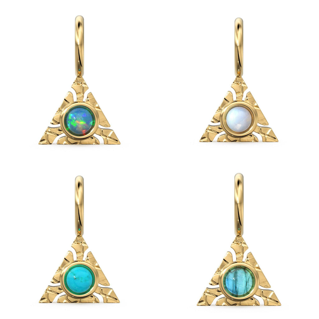 Triangle Shape 14k Yellow Solid Gold Fire Opal Charm Pendant Bezel Jewelry Finding / Moonstone Charm / Spectrolite / 4 Gemstone Choices - Jalvi & Co.