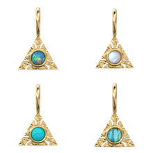 Load image into Gallery viewer, Triangle Shape 14k Yellow Solid Gold Fire Opal Charm Pendant Bezel Jewelry Finding / Moonstone Charm / Spectrolite / 4 Gemstone Choices - Jalvi &amp; Co.