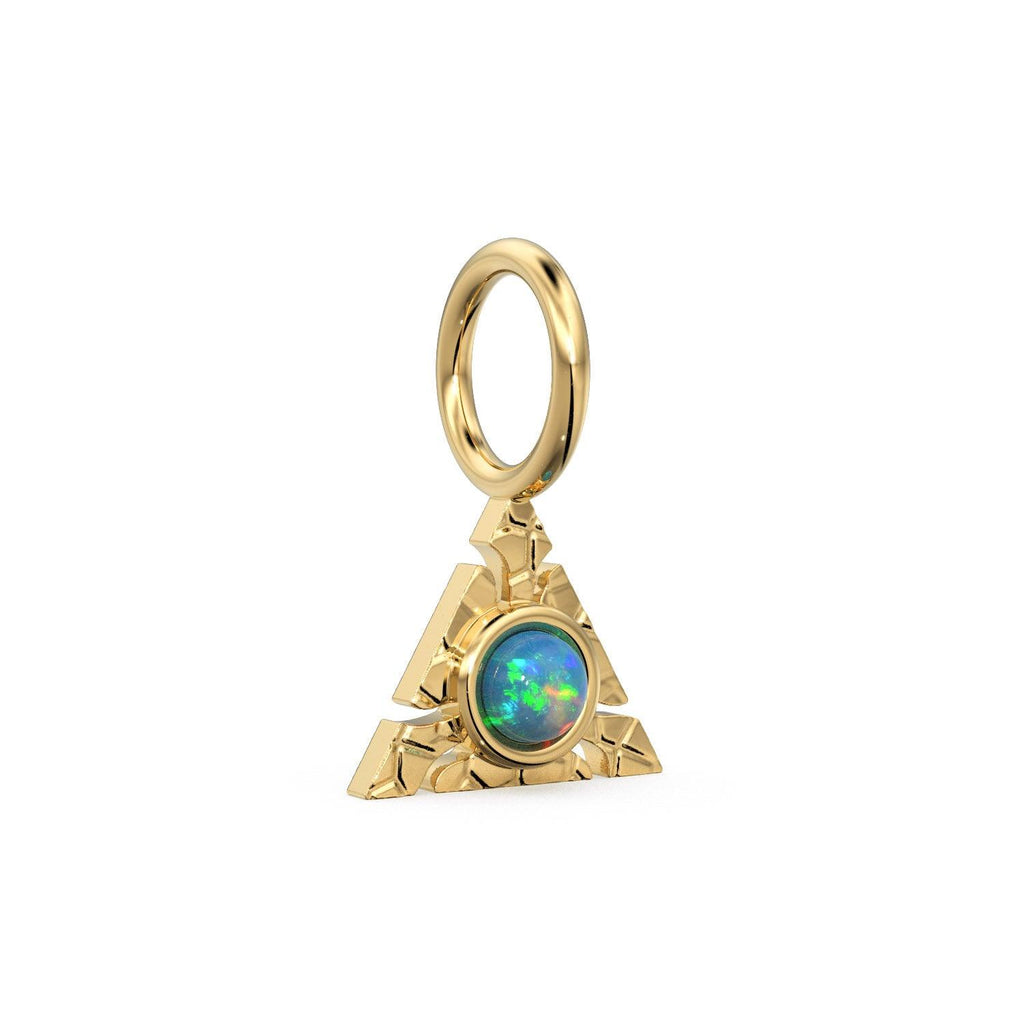 Triangle Shape 14k Yellow Solid Gold Fire Opal Charm Pendant Bezel Jewelry Finding / Moonstone Charm / Spectrolite / 4 Gemstone Choices - Jalvi & Co.