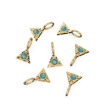 Load image into Gallery viewer, Triangle Shape 14k Yellow Solid Gold Fire Opal Charm Pendant Bezel Jewelry Finding / Moonstone Charm / Spectrolite / 4 Gemstone Choices - Jalvi &amp; Co.