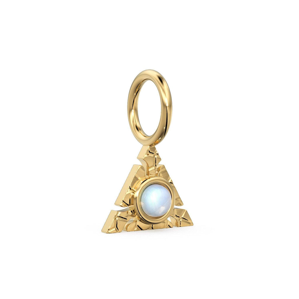 Triangle Shape 14k Yellow Solid Gold Fire Opal Charm Pendant Bezel Jewelry Finding / Moonstone Charm / Spectrolite / 4 Gemstone Choices - Jalvi & Co.