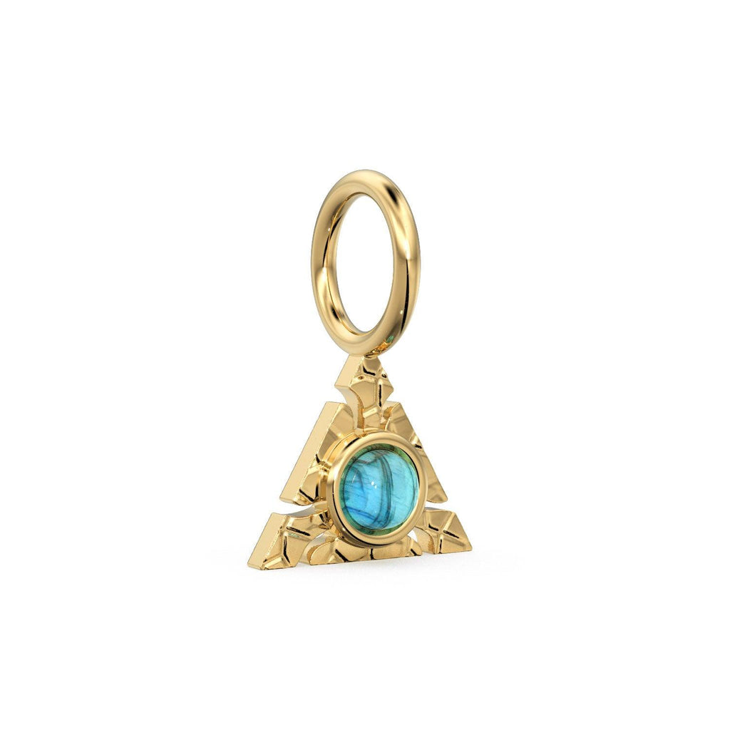 Triangle Shape 14k Yellow Solid Gold Fire Opal Charm Pendant Bezel Jewelry Finding / Moonstone Charm / Spectrolite / 4 Gemstone Choices - Jalvi & Co.