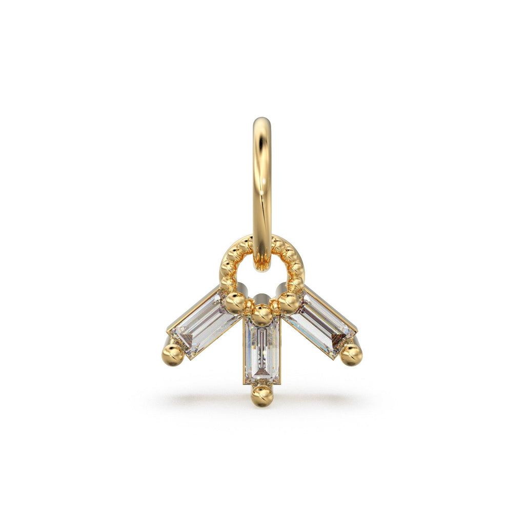 Trio 3 Baguette Diamond Tiny Charm Pendant / 14k 18k Solid Gold Pendant / Baguette Diamond Pendant / Petite Diamond Charm / Three Diamonds - Jalvi & Co.