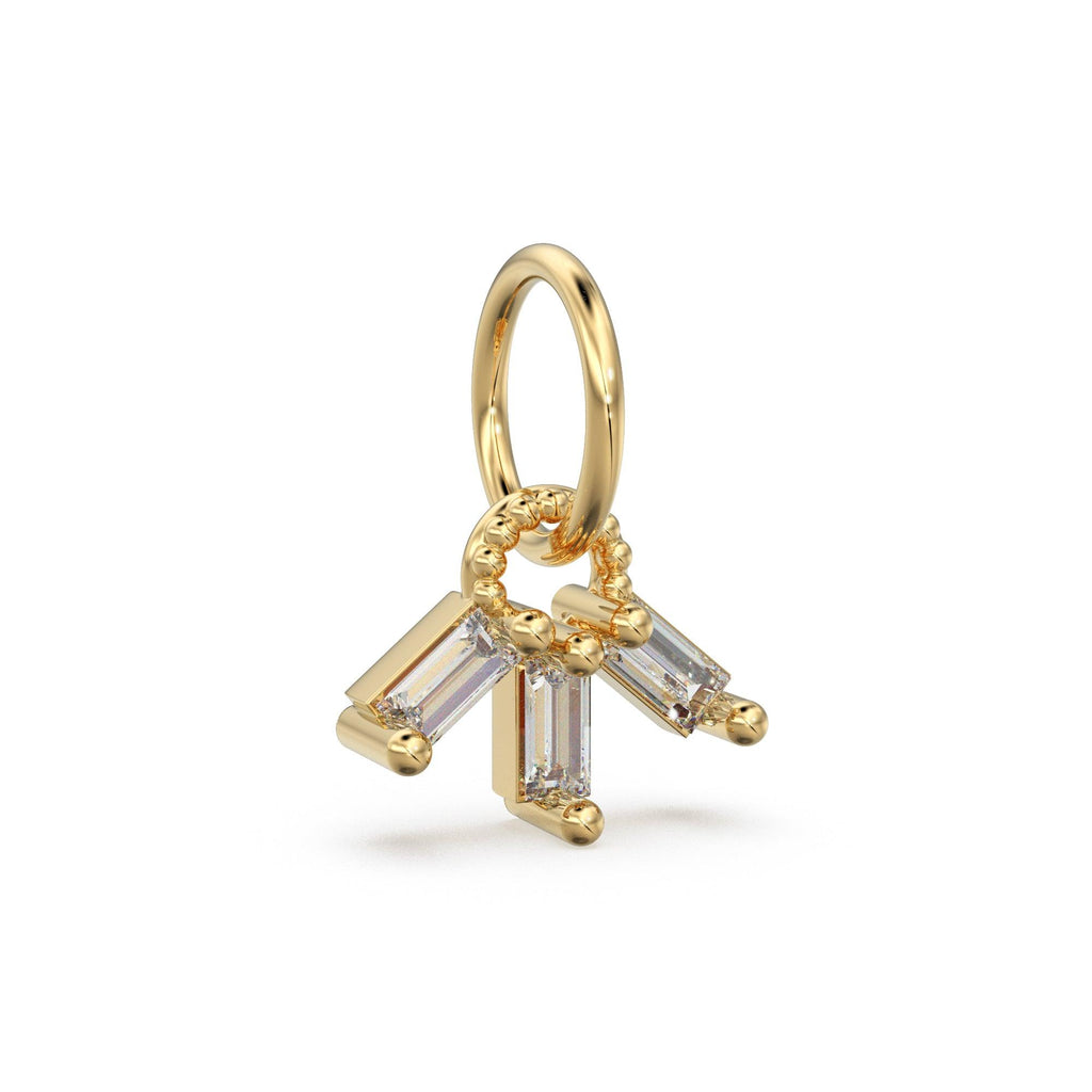 Trio 3 Baguette Diamond Tiny Charm Pendant / 14k 18k Solid Gold Pendant / Baguette Diamond Pendant / Petite Diamond Charm / Three Diamonds - Jalvi & Co.