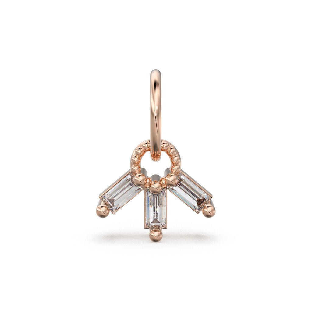 Trio 3 Baguette Diamond Tiny Charm Pendant / 14k 18k Solid Gold Pendant / Baguette Diamond Pendant / Petite Diamond Charm / Three Diamonds - Jalvi & Co.