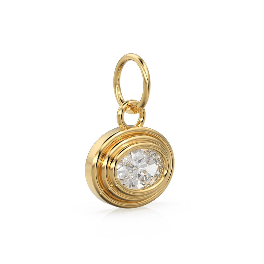 0.50 carat Natural Diamond Charms 14k Yellow Solid Gold Bubble Bezel Charm Pendant Brilliant Oval Diamond Bezel 18K Gold Jewelry Finding - Jalvi & Co.