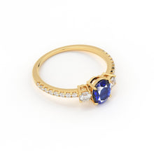 Load image into Gallery viewer, 1.00 Carat Oval Blue Sapphire Engagement Ring / Handmade White Gold Sapphire Ring / Three Stone Ring / Ceylon Sapphire Diamond Cocktail Ring - Jalvi &amp; Co.