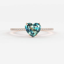 Load image into Gallery viewer, 1.02 Carat Heart Green Blue Sapphire Engagement Ring / Sapphire Cocktail Ring / White Gold Anniversary Ring / Sapphire Diamond Proposal Ring - Jalvi &amp; Co.