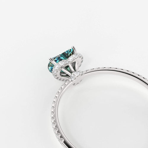 1.02 Carat Heart Green Blue Sapphire Engagement Ring / Sapphire Cocktail Ring / White Gold Anniversary Ring / Sapphire Diamond Proposal Ring - Jalvi & Co.