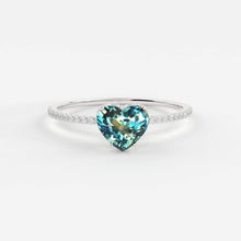 Load image into Gallery viewer, 1.02 Carat Heart Green Blue Sapphire Engagement Ring / Sapphire Cocktail Ring / White Gold Anniversary Ring / Sapphire Diamond Proposal Ring - Jalvi &amp; Co.